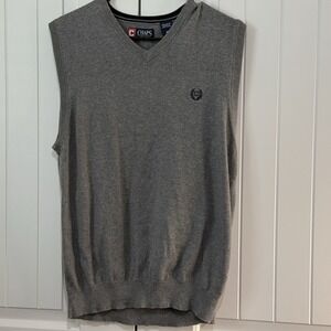 Chaps Vest Men's Size M Gray V-Neck Sleeveless Rib Edges Embroidered Logo Hiking